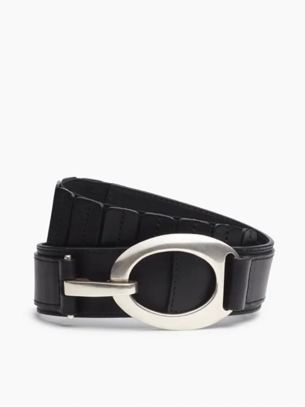 NWT Rag & Bone Black Leather Ryder Stretch Belt Silver Buckle Small
